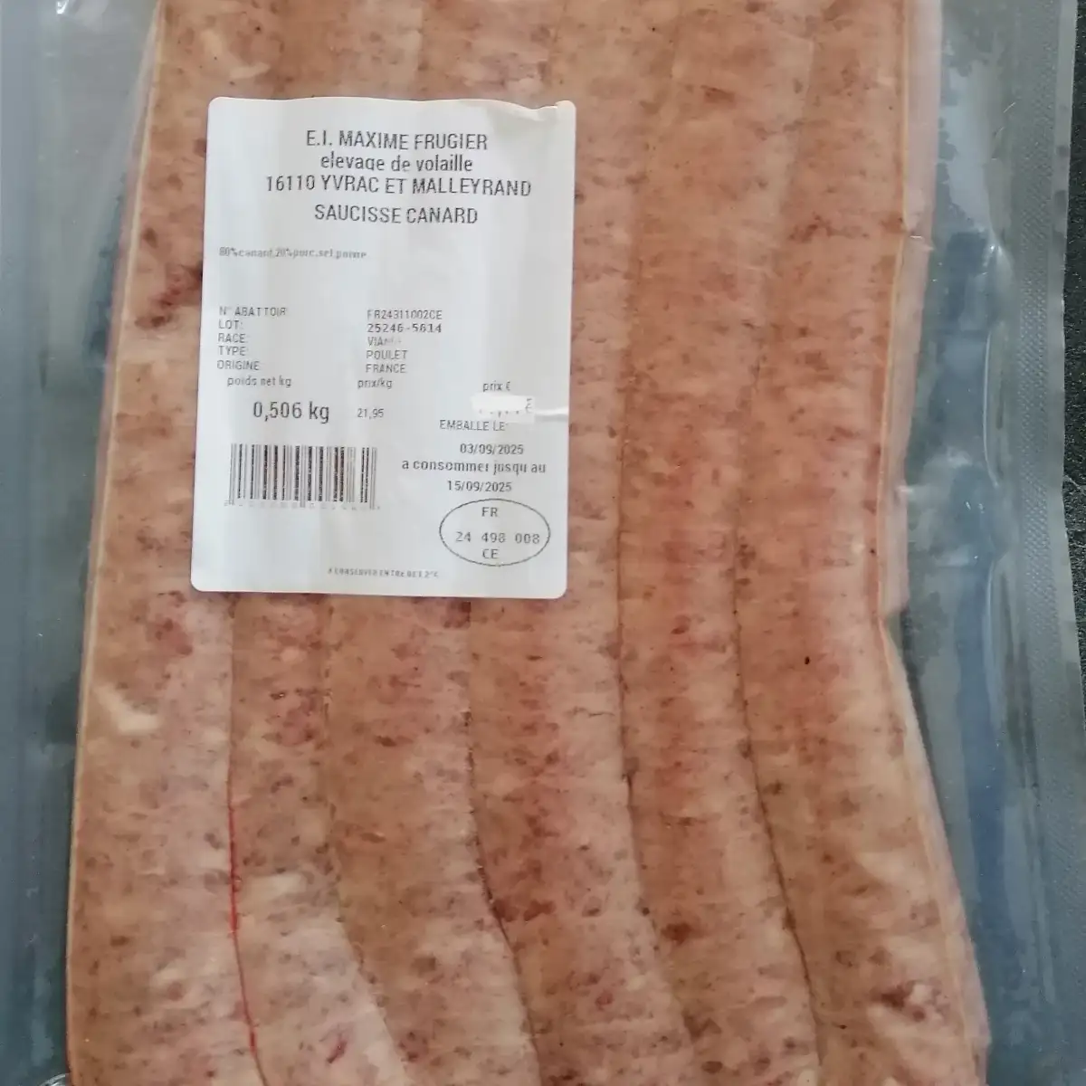 saucisses de canard 500g