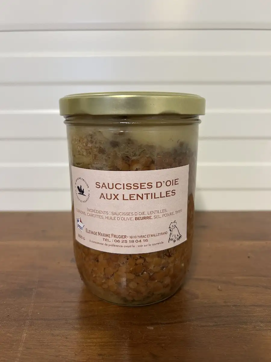 Saucisse d'oie aux lentilles
