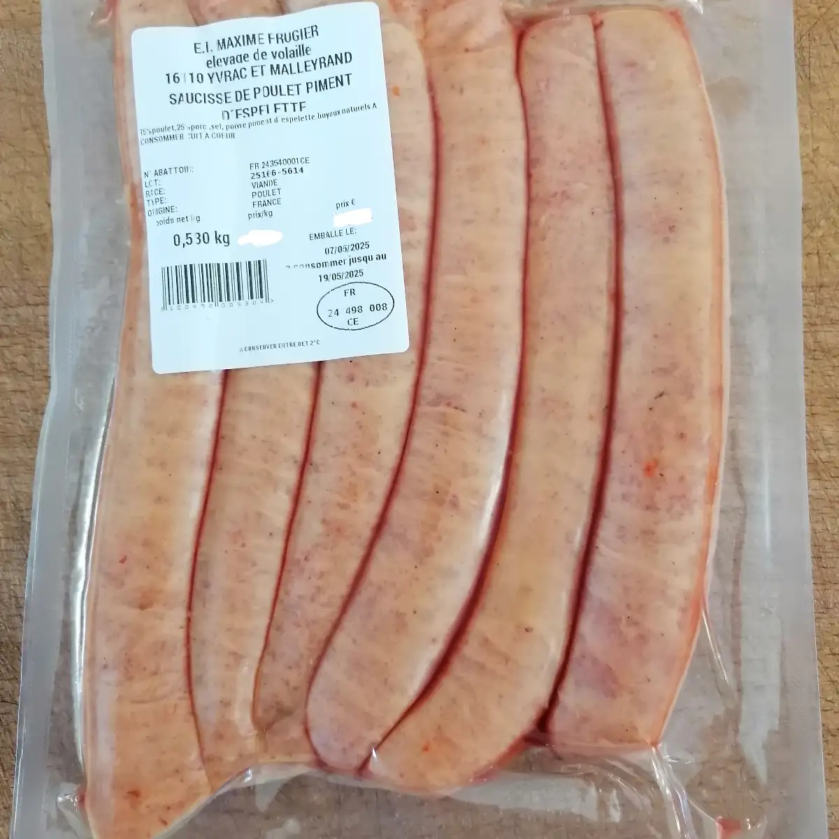 Saucisse de poulet piment d'Espelette 500g